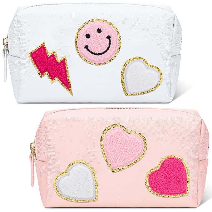 2 Pcs Preppy Patch Toiletry Bag Preppy Small Makeup Bag Smile Heart Rainbow Portable Waterproof C... | Amazon (US)