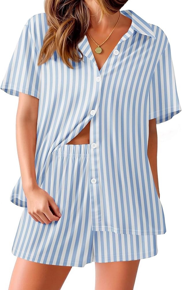 Ekouaer Pajama for Women Set Short Sleeve Button Down Pajamas Sets Soft Lounge Sets for Women Sle... | Amazon (US)