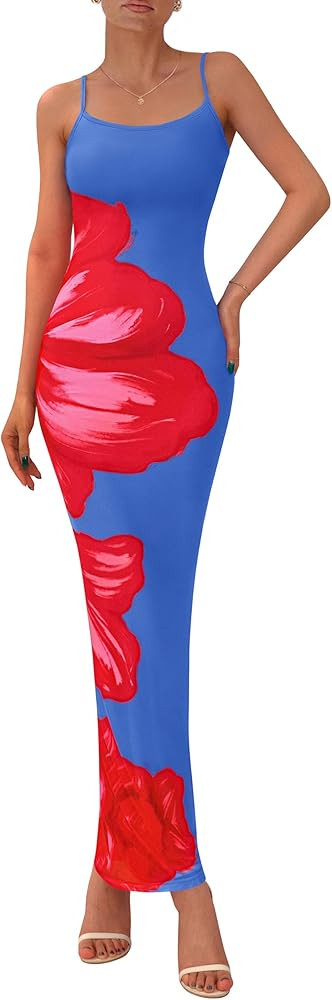 PRETTYGARDEN Womens Floral Maxi Dress Summer 2026 Sexy Spaghetti Strap Slip Bodycon Mesh Beach Va... | Amazon (US)