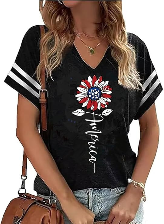American Flag Shirts Women 4th of July V-Neck Short Sleeve Patriotic T-Shirt Memorial Day Graphic... | Amazon (US)