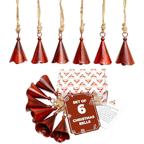 AKATVA Red Christmas Ornaments Set – Vintage Christmas Decor for Tree – Red Christmas Bells – Christmas Tree Ornaments for Holiday Season – Rustic Bells Hanging Ornaments – Set of 6 Pieces | Amazon (US)