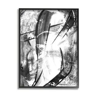 Stupell Industries Dramatic Abstract Lines Black and White Design Framed Wall Art - Overstock - 3... | Bed Bath & Beyond