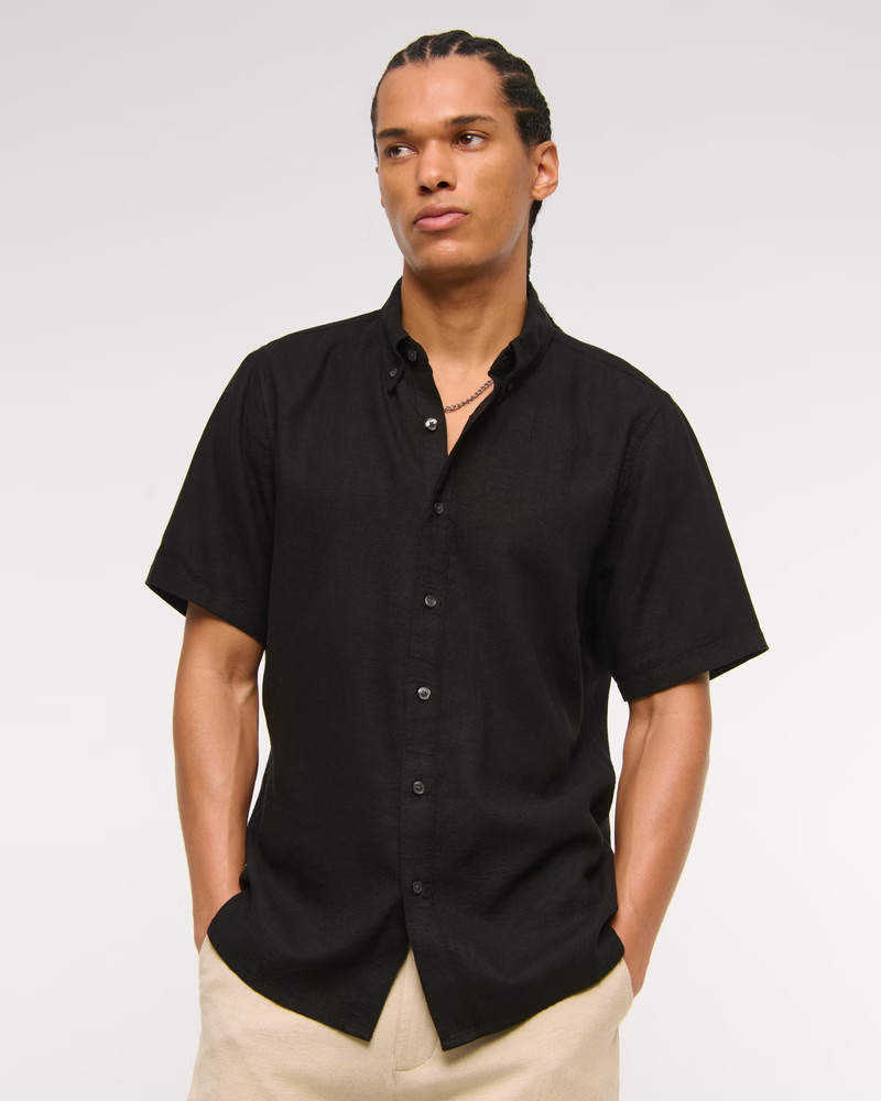 Short-Sleeve Summer Linen-Blend Button-Up Shirt | Abercrombie & Fitch (US)
