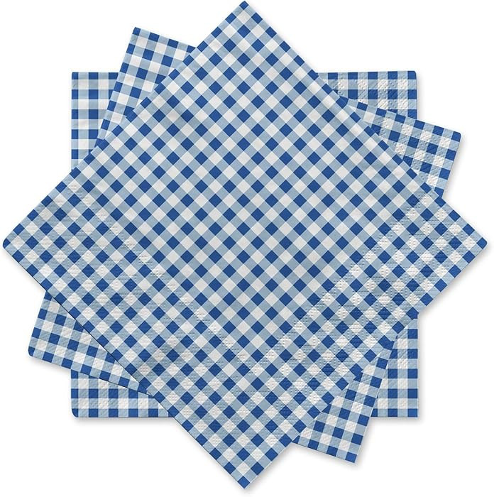 Amazon.com: Gatherfun Disposable Paper Napkins Blue and White Gingham for Dinner Picnic and Parti... | Amazon (US)