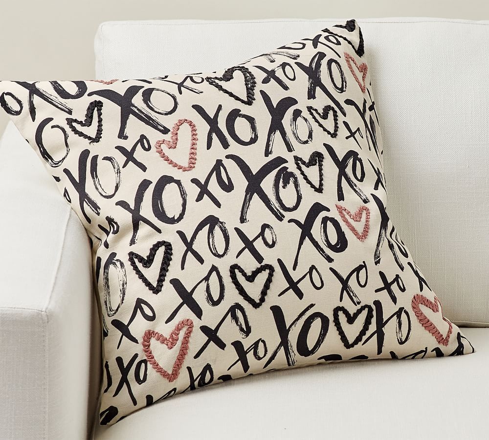 XO Heart Embroidered Pillow Cover | Pottery Barn (US)