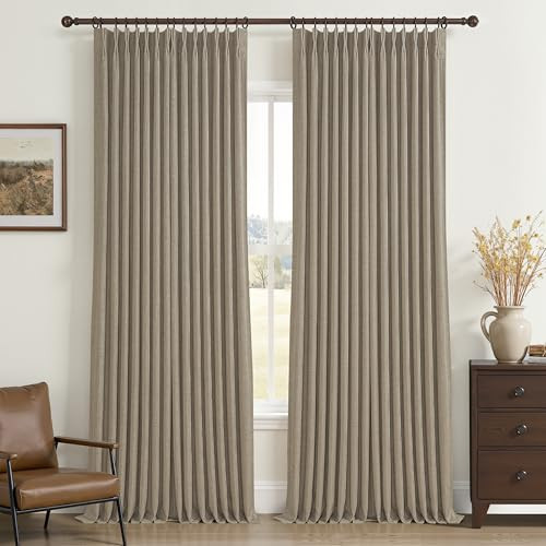 Greyish Beige Double Layer Linen Blackout Curtains 96 Inches Long for Bedroom, Memory Trained Pinch Pleated Insulated Rustic Windows Curtain Room Darkening 40x96 Inch Length Oak Taupe Drapes 2 Panels | Amazon (US)