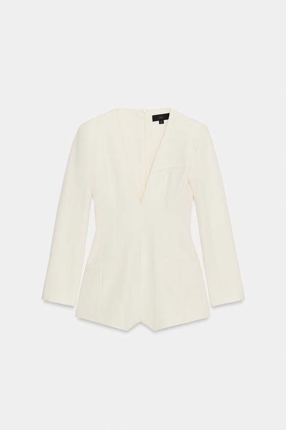 Zara - Shoulder Pad Romper - Oyster-White - L - Woman | Zara US
