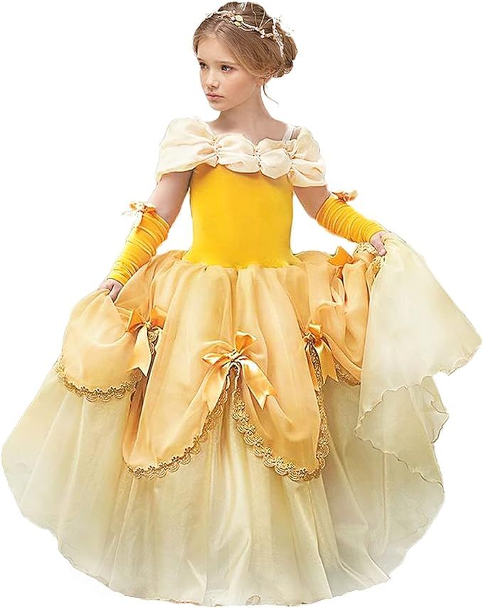 Princess Belle Dress up Birthday Party Fairy Costume for Toddler Girls, Special Occasion Dresses ... | Amazon (US)