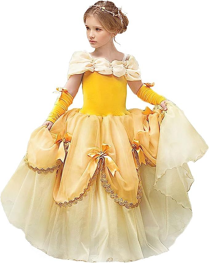 Princess Belle Dress up Birthday Party Fairy Costume for Toddler Girls, Special Occasion Dresses ... | Amazon (US)