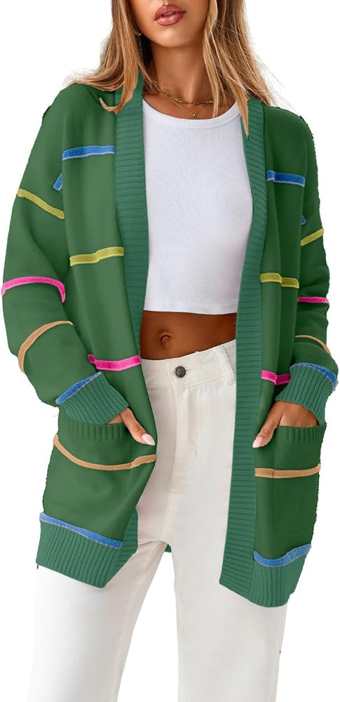 Sidefeel Open Front Striped Cardigan Sweaters for Women | Amazon (US)