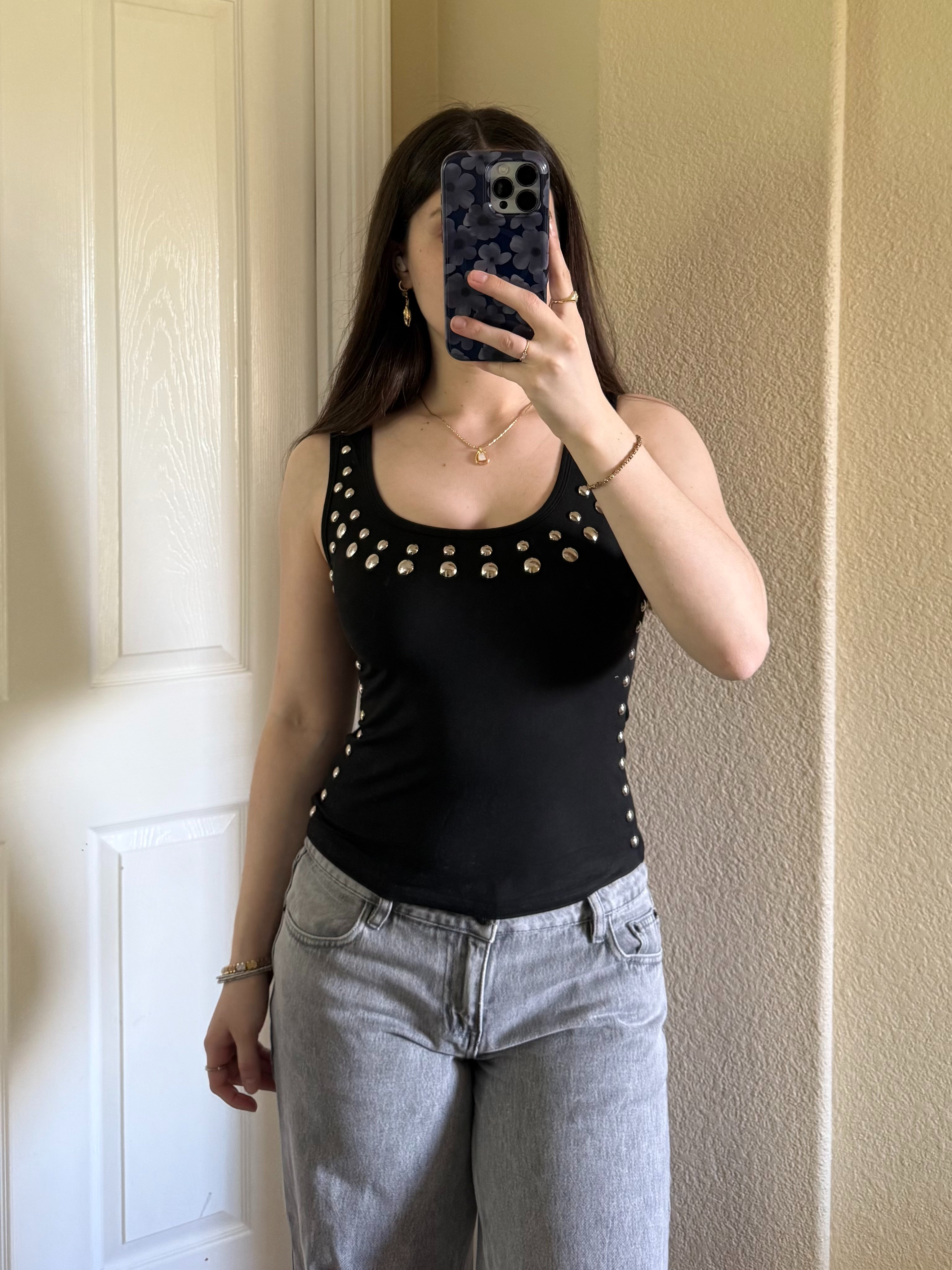 Wearing a medium in the top and size 6 in jeans, both true to size! Outfit inspo, outfits, summer outfits, women's style, sparkly top, y2k top, y2k fashion, chain belt, accessories outfit, style inspo, personal style, amazon finds, date night outfit, girls night outfit, night out outfits, it girl outfits, ellanor jeans, princess polly ellanor jeans, amazon top, amazon going out top, amazon fashion finds, amazon fashion, gray jeans outfits, going out outfits. 

 #LTKootd