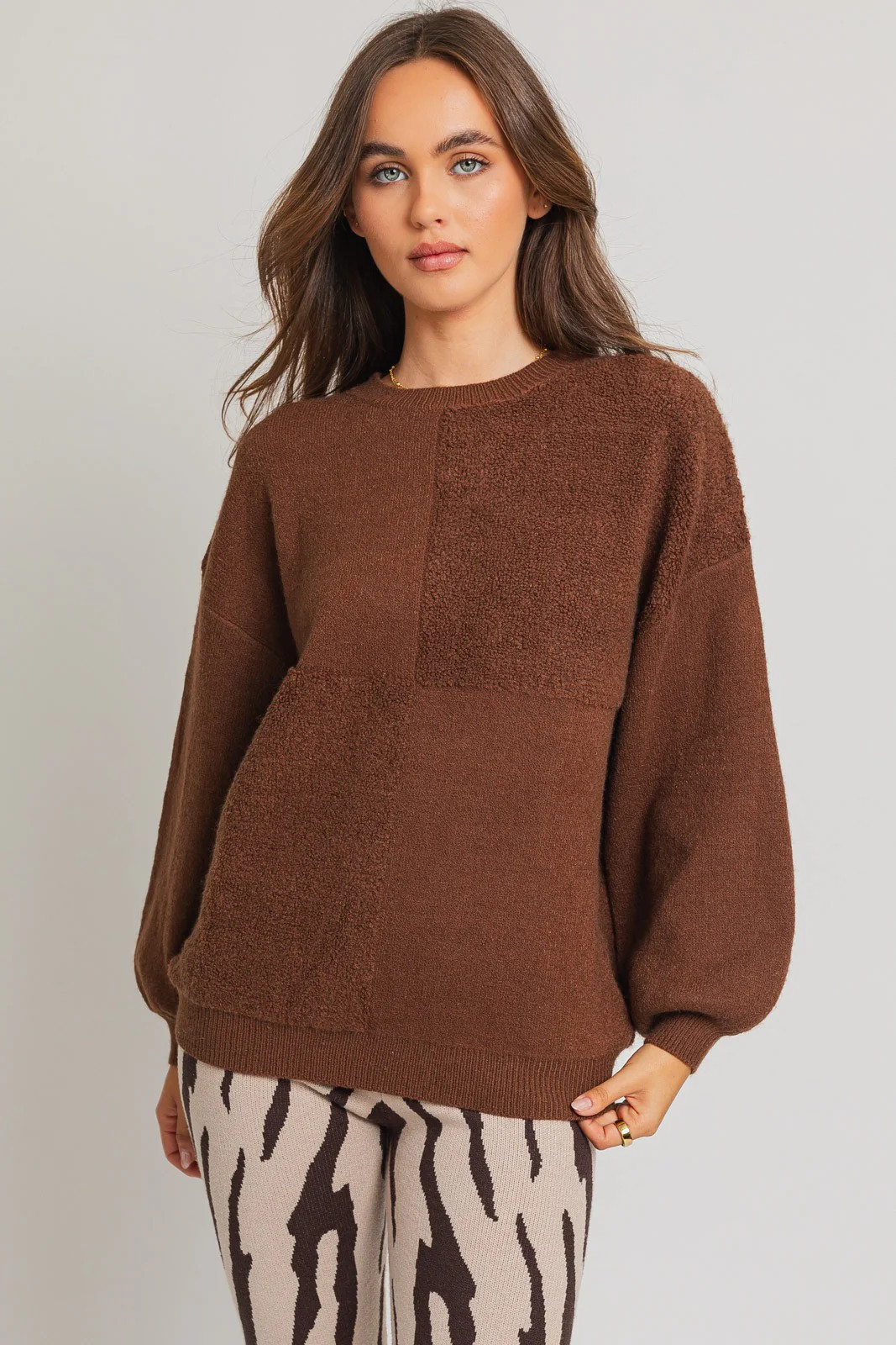 Brown Textured Checker Sweater | PinkBlush Maternity
