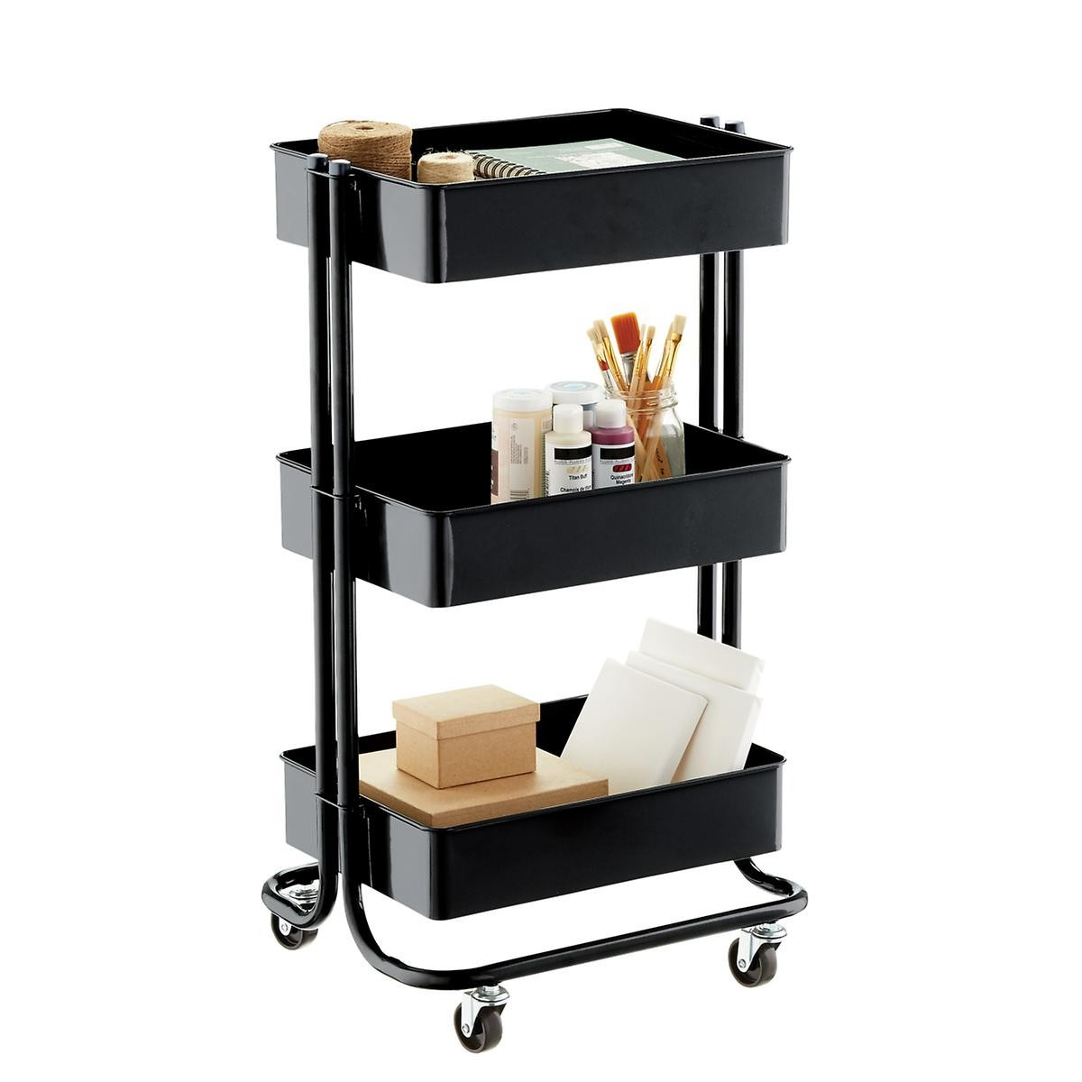Matte Black 3-Tier Rolling Cart | The Container Store