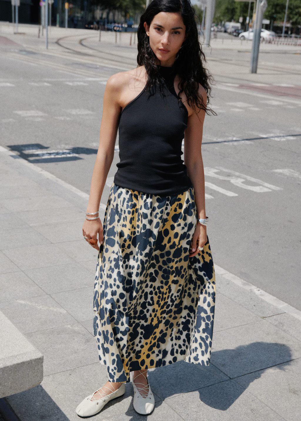 Leopard midi skirt black - Woman - 6 - MANGO | Mango (US/MX/AU)