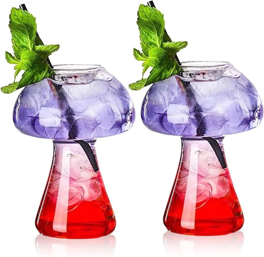 SuproBarware Wine Glasses Creative Mushroom Shaped Cocktail Drinks Glass Cup Set of 2 Clear 250ml... | Amazon (US)