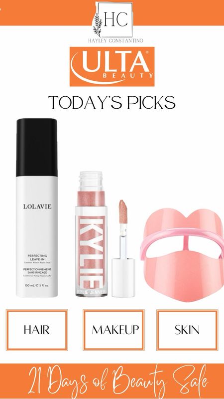 Ulta 21 Dats if Beauty Sale up to 50% off!  Here are today’s beauty steals and my 3 favorites in haircare, makeup, and skincare! 

1) LolaVie Perfecting Leave-In is a multitasking leave-in conditioner that helps hydrate and smooth with the Rose of Jericho, protect with vegan thermal shield, repair the look of existing damage while protecting from future damage with chia seeds, and extend the life of your style with bamboo extract.

2) Kylie's Plumping Gloss is your go-to for a comfortable, fuller, ultra-shiny pout! Its smooth and comfortable texture leaves behind a sheer wash of color.

3) Skin Gym's breakthrough WrinkLit LED (Light Emitting Diode) wireless mask is designed to fit seamlessly into your busy lifestyle. Just place the WrinkLit shield on your face while blue, orange and red light therapy work their magic on your skin to help reveal a more radiant complexion.

#LTKsalealert #LTKbeauty #LTKfindsunder50
