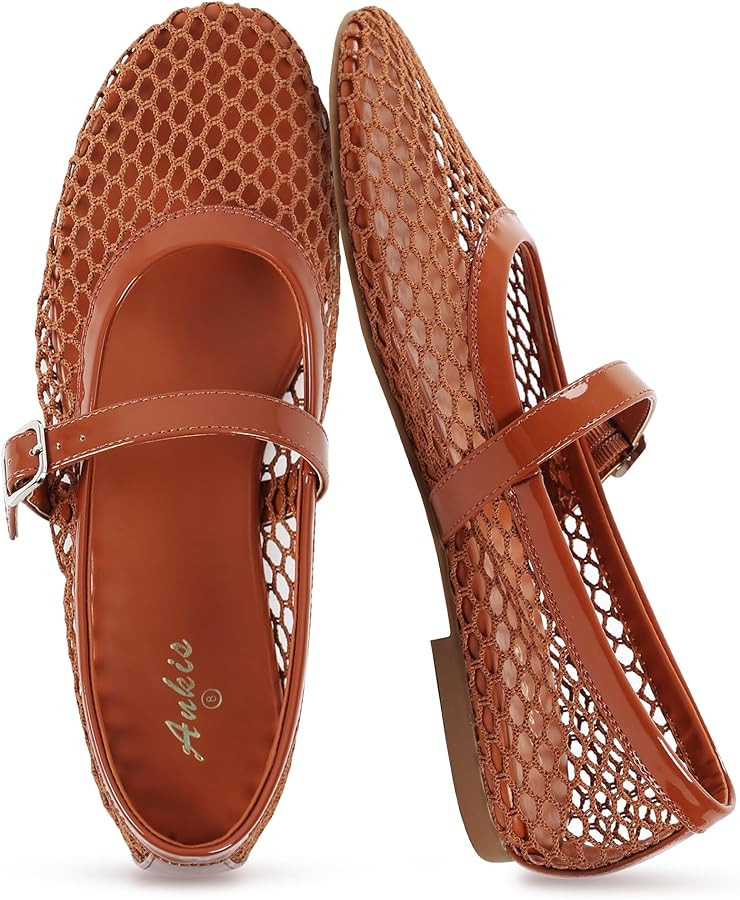 Ankis Mesh Ballet Flats for Women, Black Mesh Flats Buckle Strap Mary Jane Ballerina Flats Women'... | Amazon (US)