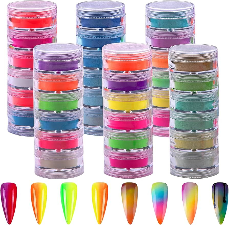 Duufin 36 Colors Pigment Nail Powder Colorful Luminous Pigment Powder Iridescent Pearlescent for ... | Amazon (US)