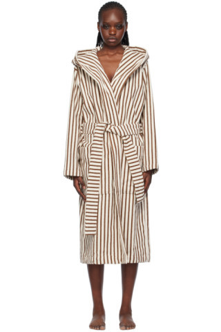 White & Brown Hooded Bathrobe | SSENSE