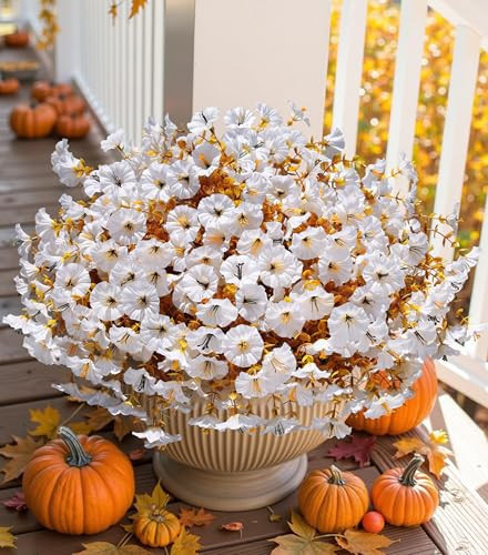 HyeFlora Artificial Flowers Plants for Outdoor Fall Autumn Decoration, 12 Bundles Fake Silk Morning Glory UV Resistant Look Real Faux Flowers for Outside Planter Front Door Porch Patio Yard Urn, White | Amazon (US)