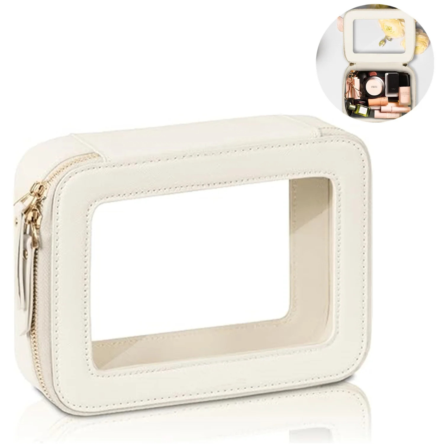 Clear Makeup Bag Cosmetic Organizer Case Waterproof Travel Toiletry Bag Skincare Pouch with Golde... | Walmart (US)