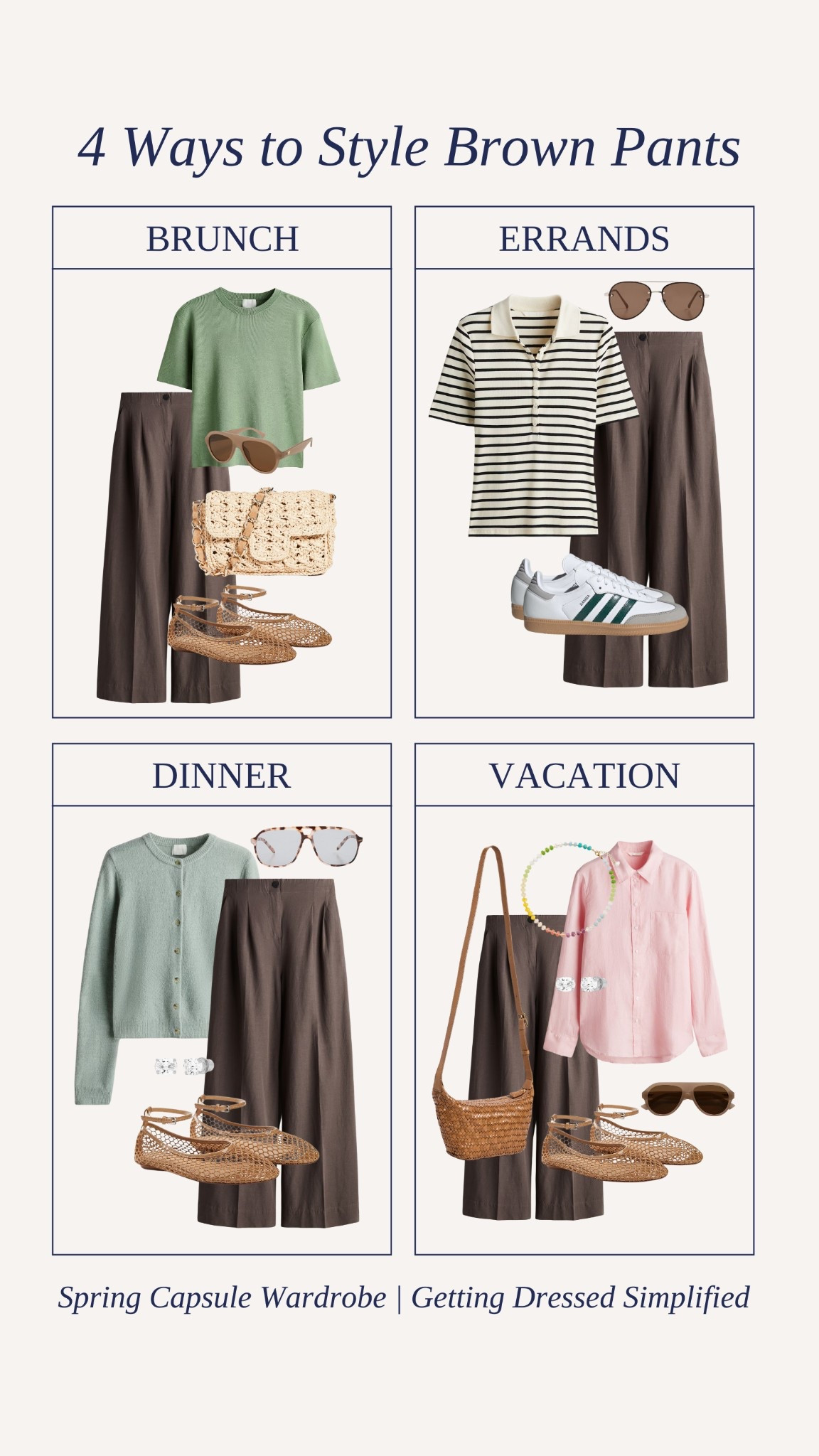 4 ways to style the brown pants from the Spring Capsule 