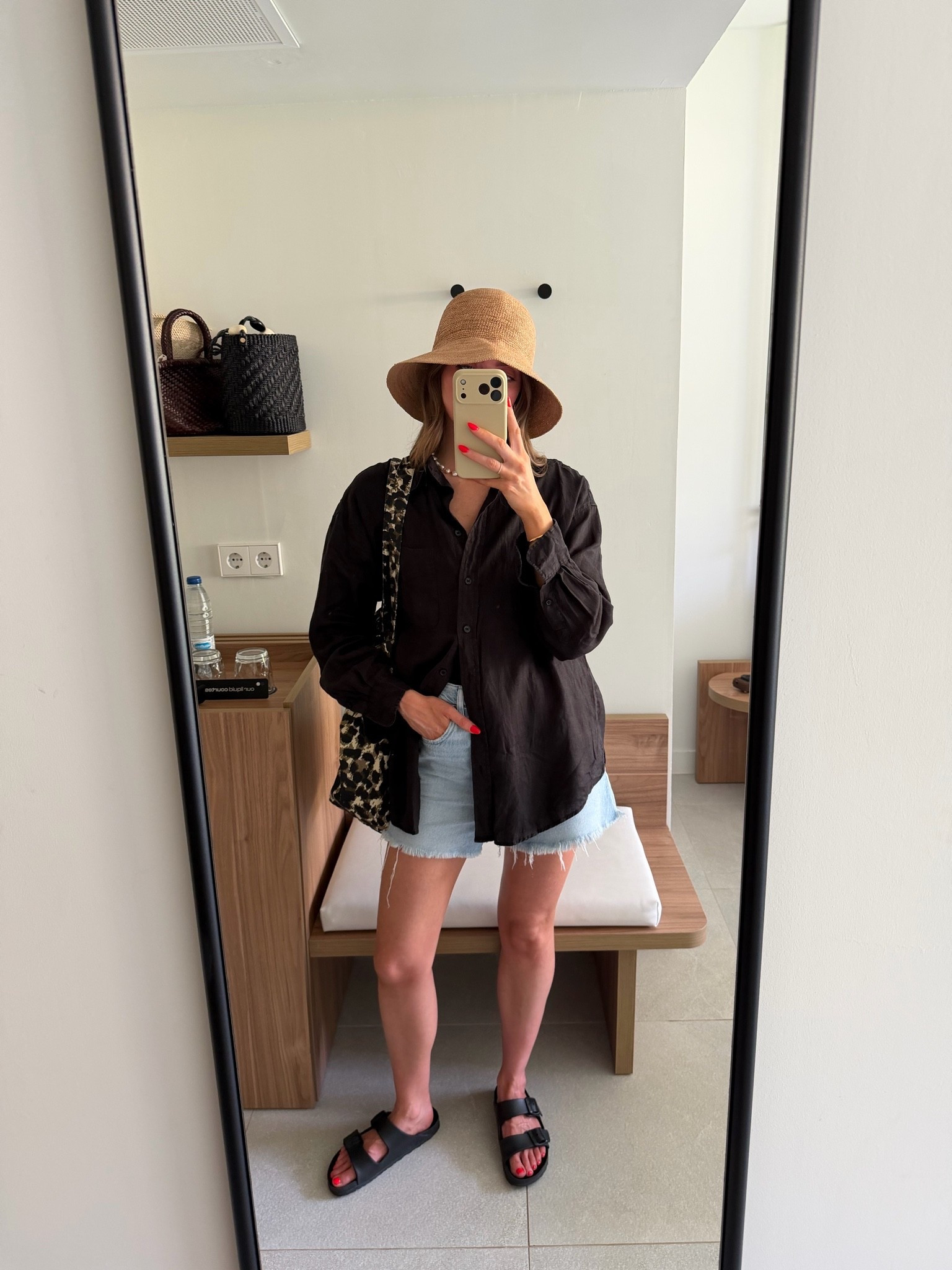 Holiday outfit inspo - what I wore in Mallorca for around the pool
Aritzia hat
Older h&m black linen shirt
Hunza g swimsuit 
Older Levi’s shorts so similar linked
Tu at Sainsbury’s leopard tote bag
Birkenstock Eva Arizona sandals

#LTKuk #LTKsummer