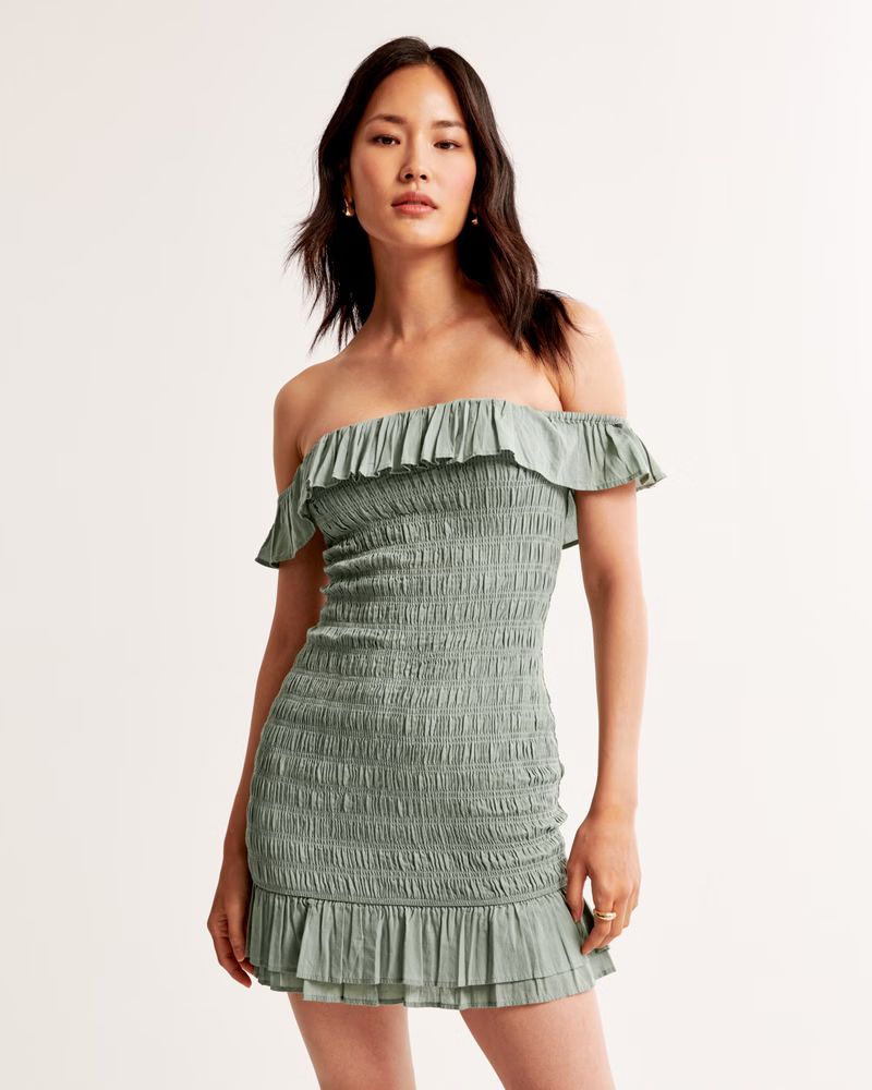 Off-The-Shoulder Smocked Mini Dress | Abercrombie & Fitch (US)