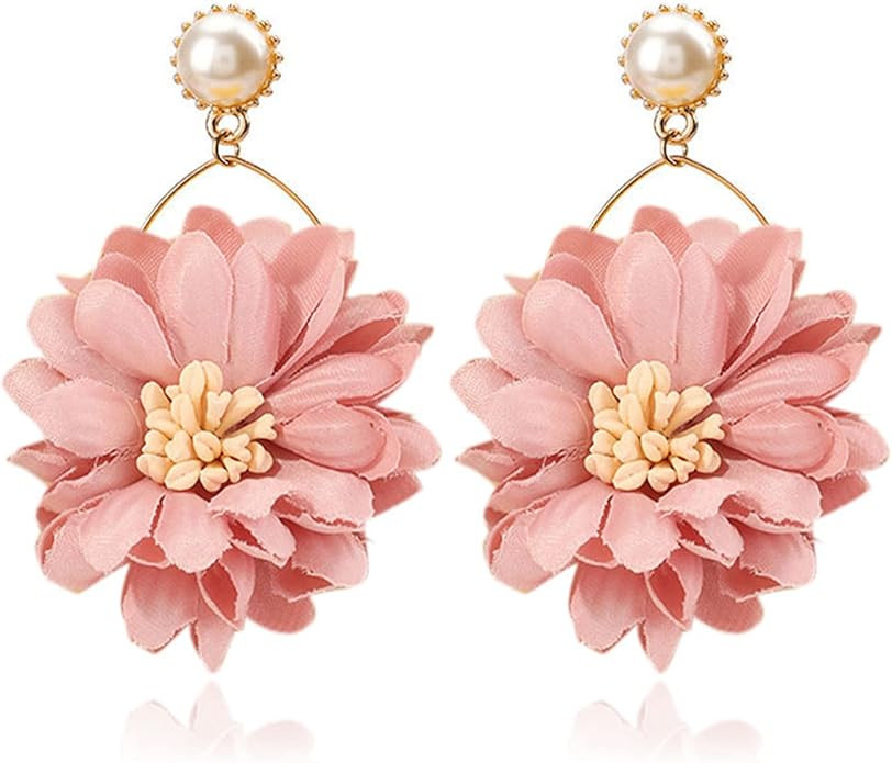 ONLYJUMP Fabric Daisy Flower Petal Hoop Dangle Earrings for Women Exaggerated Round Hoop Bohemian... | Amazon (US)