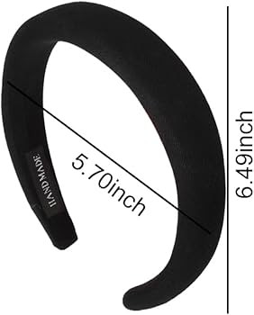 Black Padded Headband for Women - Wide, Simple, Soft Satin Hair Hoop for Girls and Teens, No Teet... | Amazon (US)