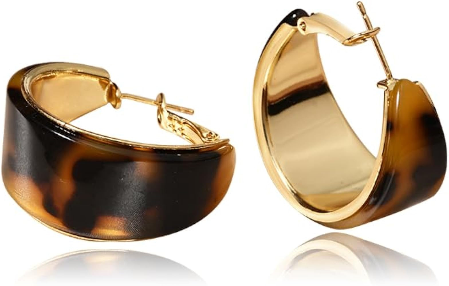 Leopard Print Oval Wide Chunky Hoop Earrings for Women Dainty Simple Acrylic Brown Huggie Hoops Fashion Trendy Jewelry for Her Bff Party | Amazon (US)