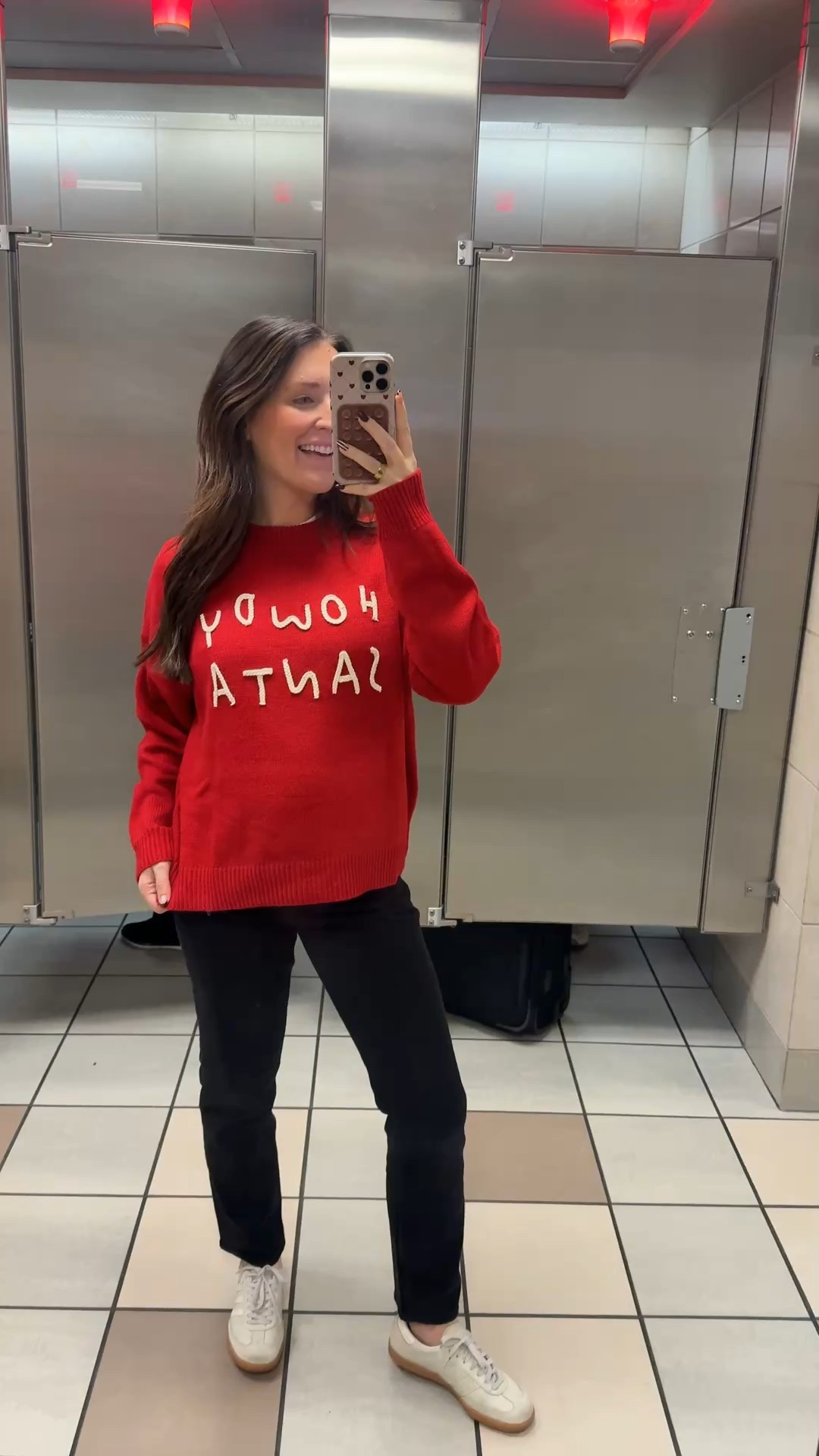 Can’t link my sweater as it’s from a boutique but maternity jeans and sneakers are linked! I got my true pre pregnancy size in the jeans and sized down .5 in the adidas samba 

#LTKTravel