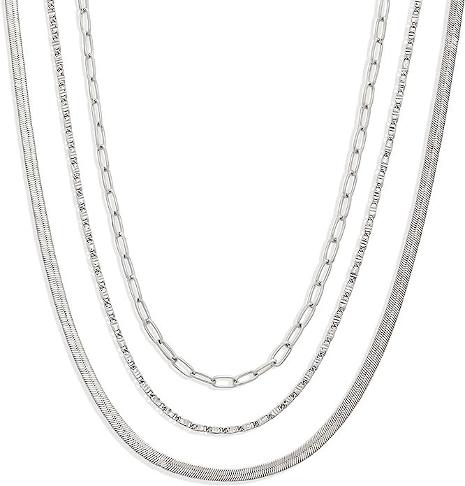 Amazon Essentials 14K Paperclip, Station and Herringbone Chain 3 Row Layered Necklace 16" 18" 20" | Amazon (US)