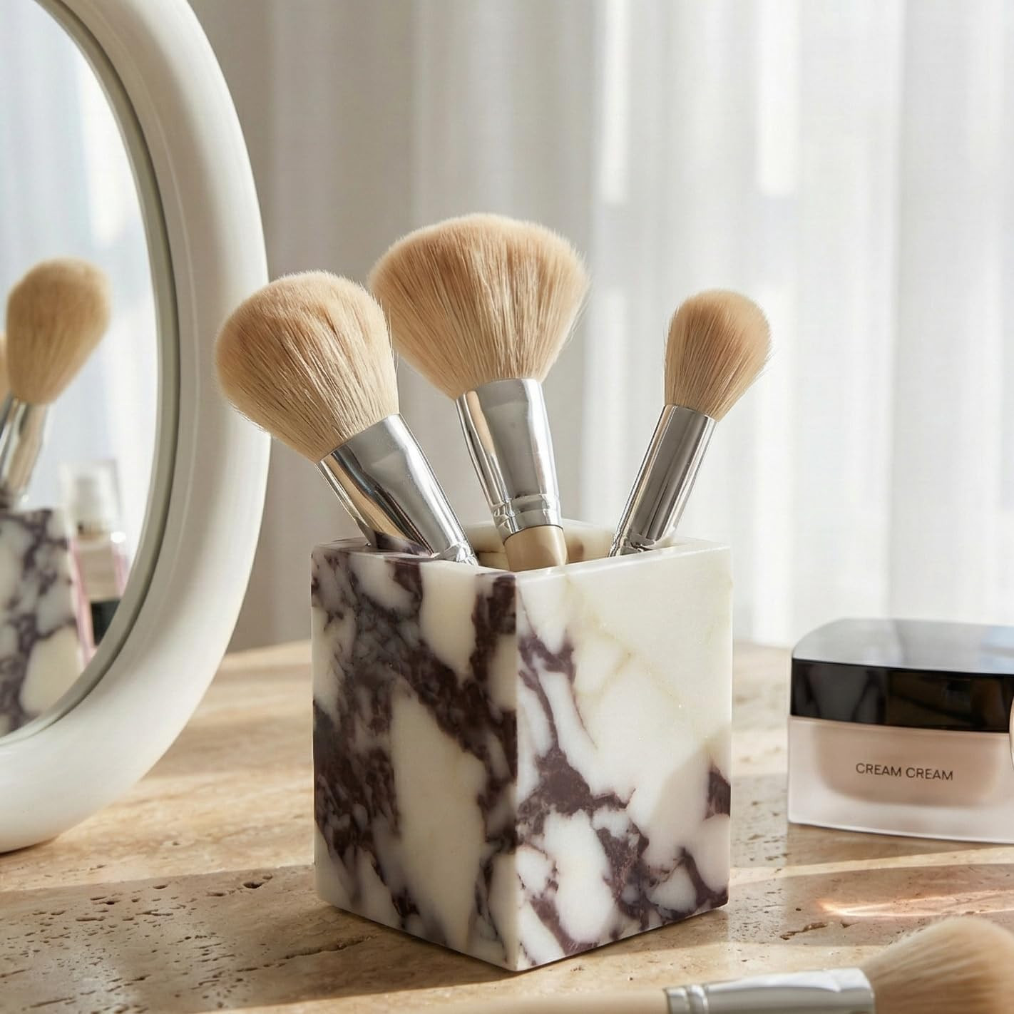 Denique Genuine Calacatta Viola Toothbrush Holders for Bathroom, Natural Marble Makeup Brush Holder, Countertop Organizer for Vanity, Dresser | Amazon (US)