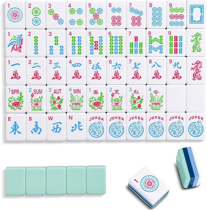 Engraved American Mahjong Tile Set(4 Layer), 166 Green Acrylic Mahjong Tiles withTiles Bag and Ac... | Amazon (US)