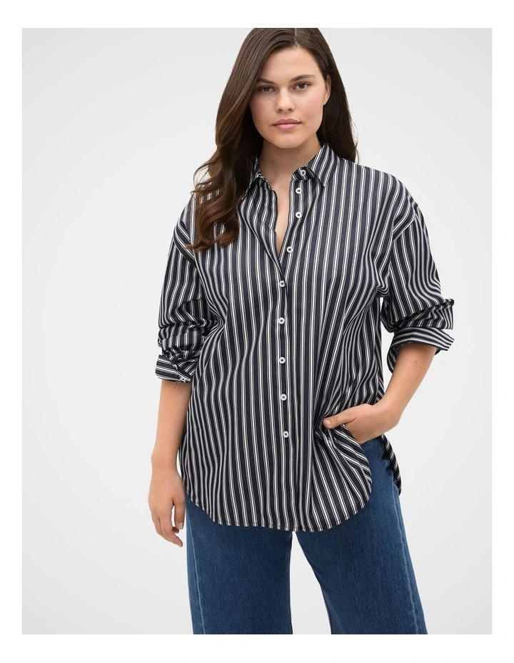 Stripe Cotton Oversized Shirt in Purple | Myer