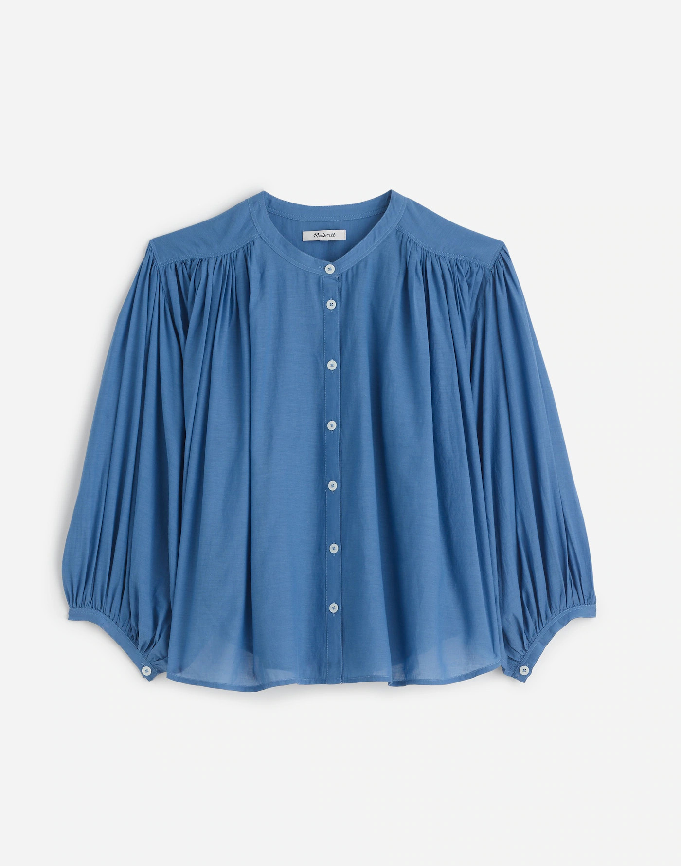 Shirred Crewneck Button-Up Top | Madewell | Madewell