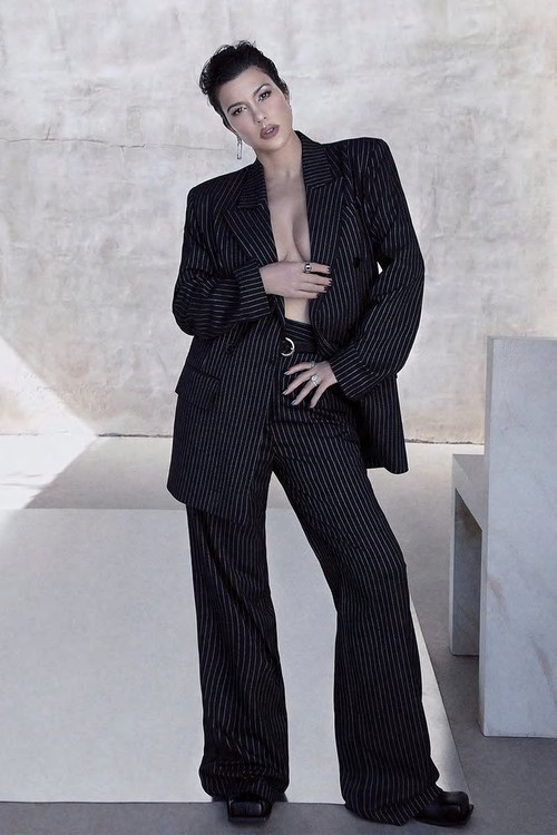 Kourtney Kardashian Barker Pinstripe Tailored Wide Leg Pants | Boohoo.com (US & CA)