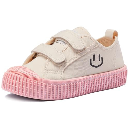 HAPPY NOCNOC Toddler Shoes for Boys & Girls, Canvas Dual Hook and Loops Sneakers with Candy-Colored Sole Pink | Amazon (US)