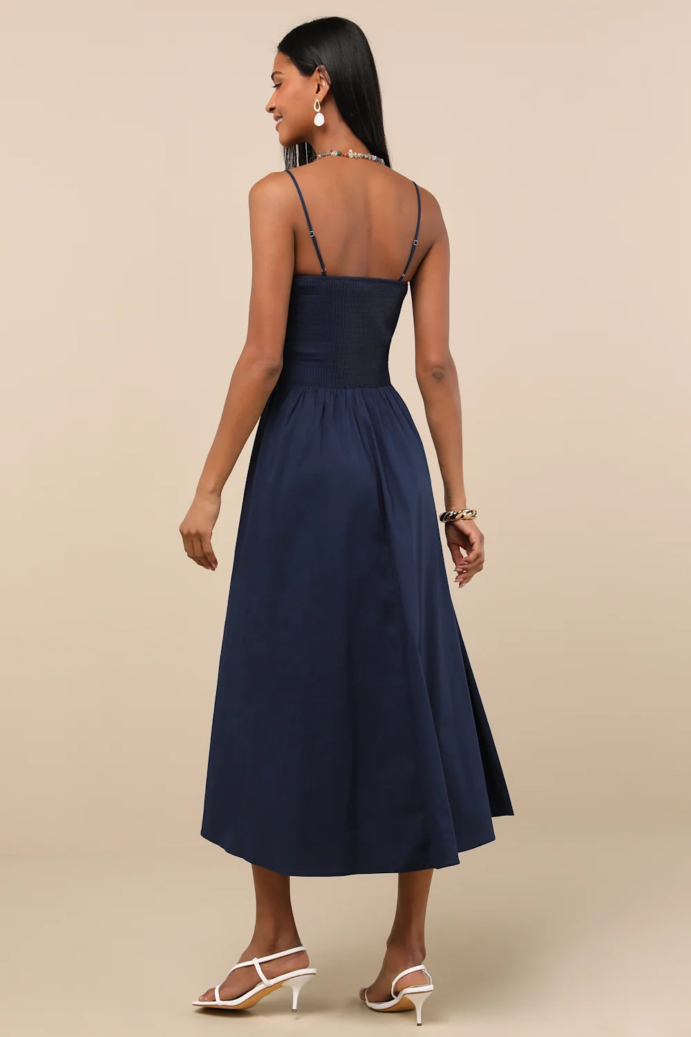 Tandria Navy Smocked Sleeveless Midi Dress | Lulus