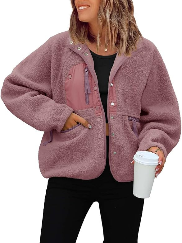 ReachMe Womens Cute Fall Light Jacket Oversized Sweatshirts Casual Full Zip Up Y2K Hoodies with P... | Amazon (US)