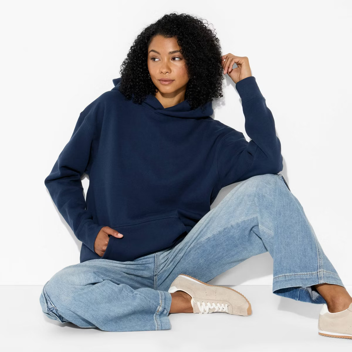 Women's Oversized Hooded Pullover Sweatshirt - Wild Fable™ Navy Blue XXS | Target