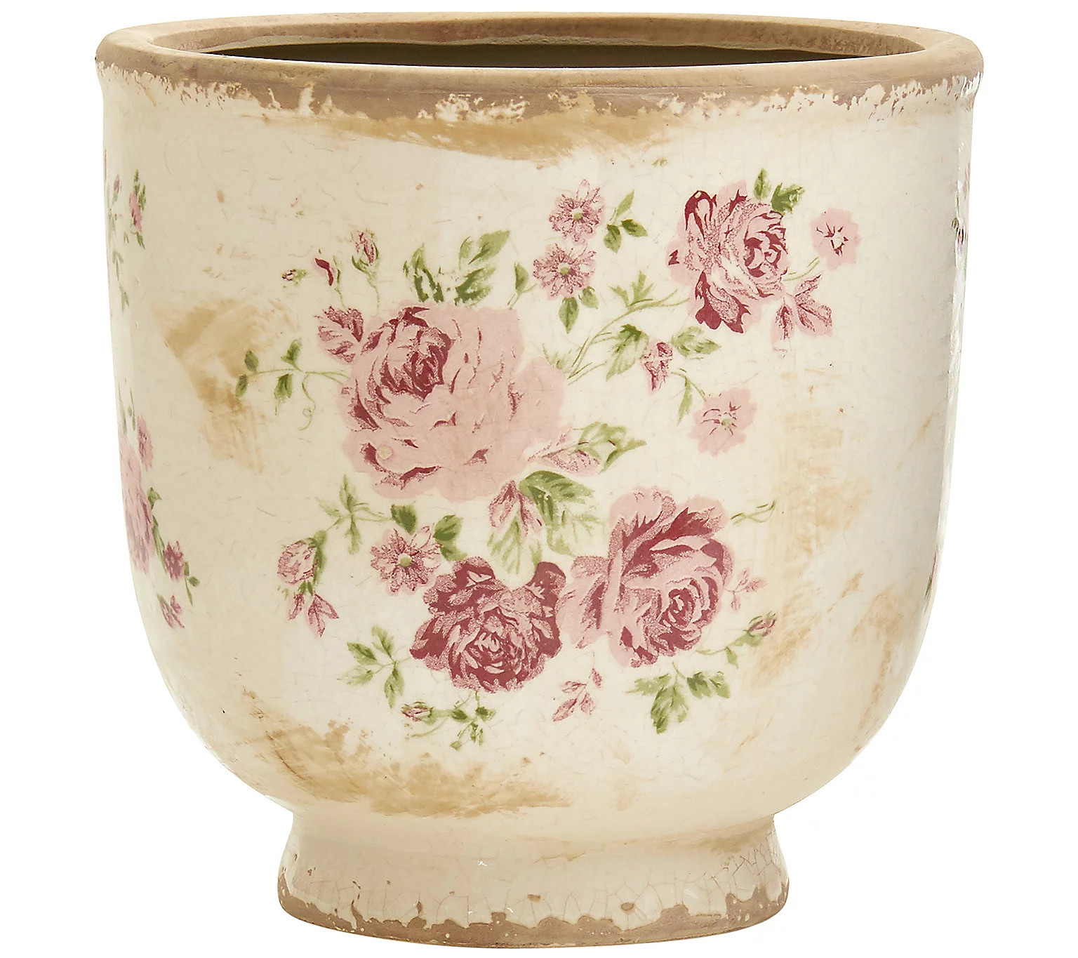 Nearly Natural 7.5"" Tuscan Ceramic Floral Print Planter | QVC