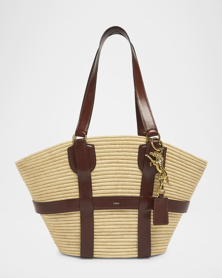 Chloe Kerala Large Basket Tote Bag in Fabric and Leather | Neiman Marcus