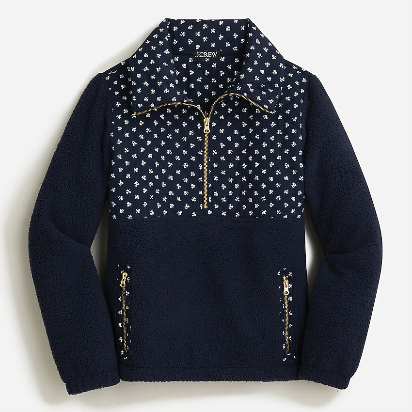 Quilted sherpa fleece half-zip pullover in print | J.Crew US