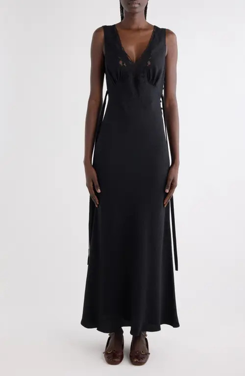 Chloé Lace Trim Floral Jacquard Silk Column Dress in Black at Nordstrom, Size 6 Us | Nordstrom