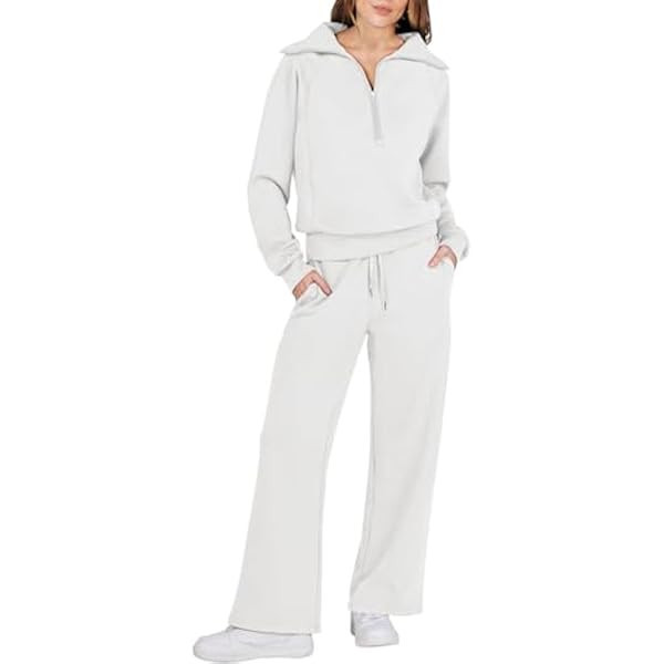ANRABESS Women 2 Piece Outfits Sweatsuit Set 2023 Fall Oversized Half Zip Sweatshirt Wide Leg Swe... | Amazon (US)