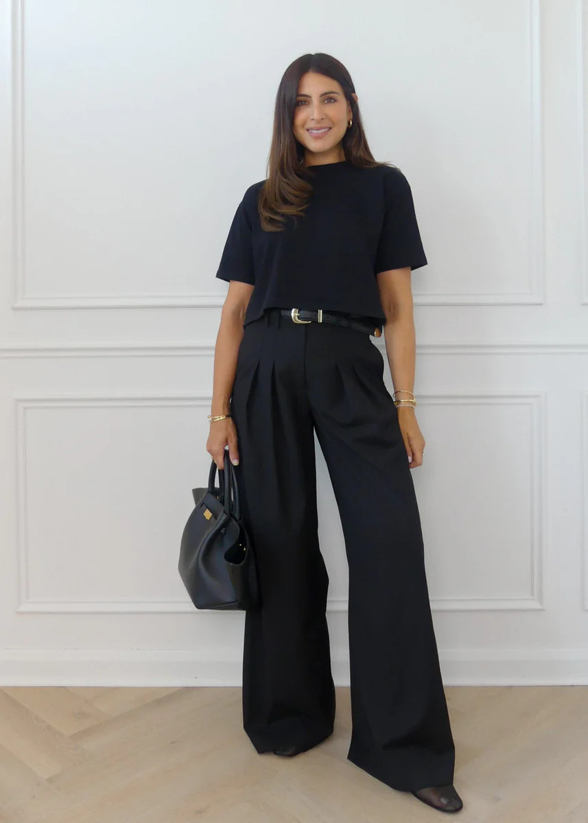 TWILL TAILORED WIDE LEG TROUSERS - BLACK | WAT The Brand