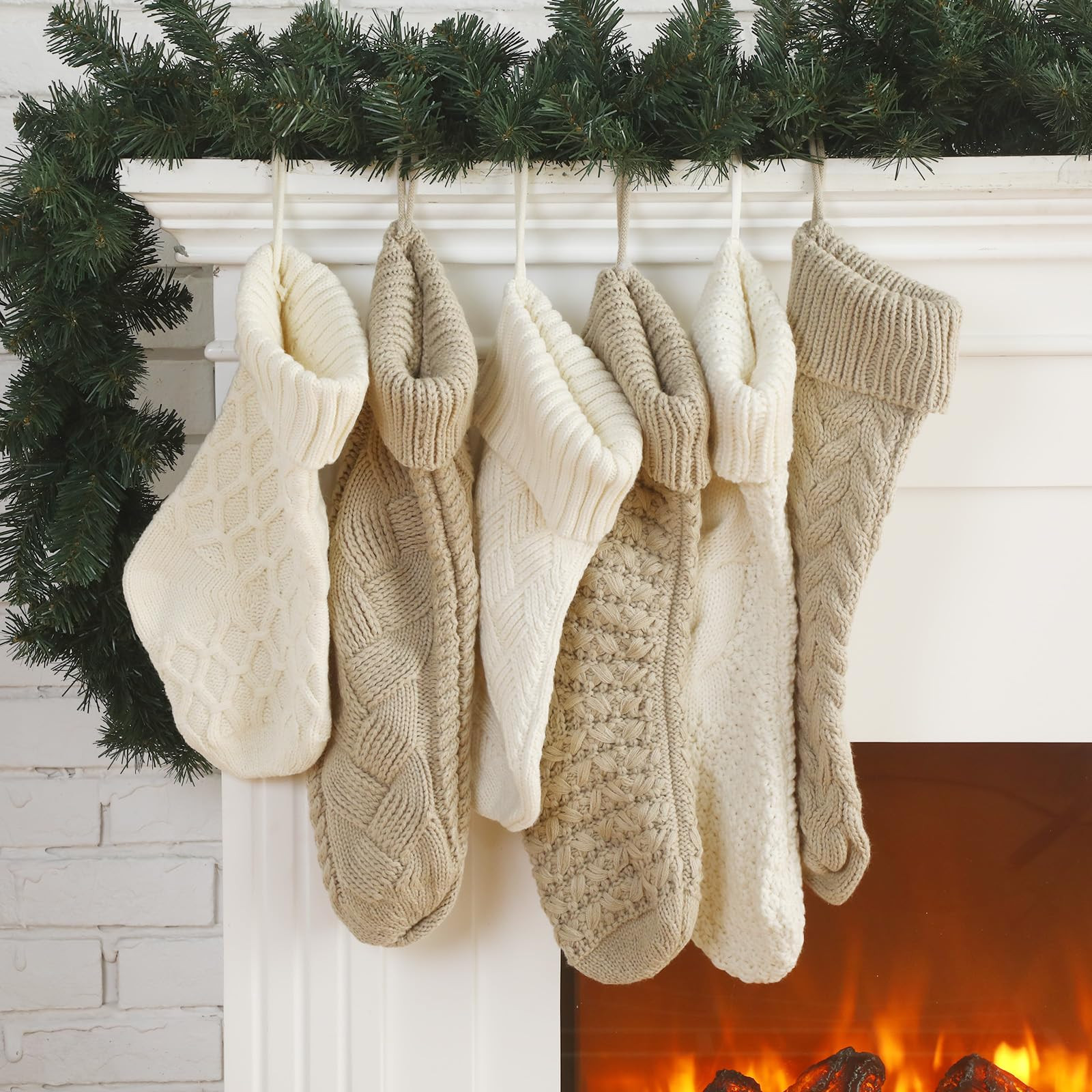 Syhood 6 Pack Cable Knit Christmas Stockings 18'' 15'' Large Knitted Stockings Ornaments Farmhous... | Amazon (US)