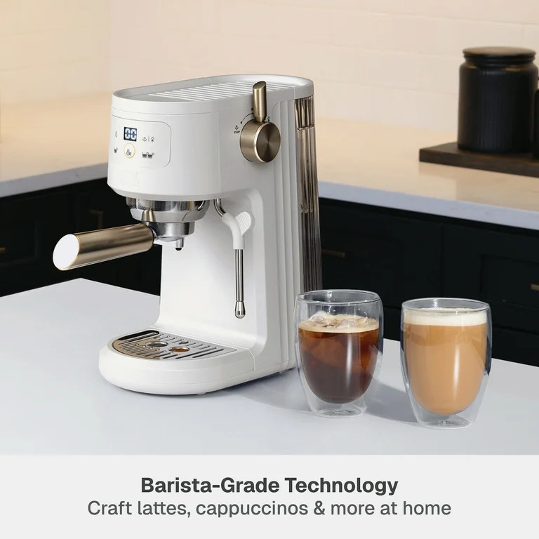 Thyme & Table Barista Mini Espresso Machine with 15-Bar Pressure and Steam Wand, Sand White | Walmart (US)